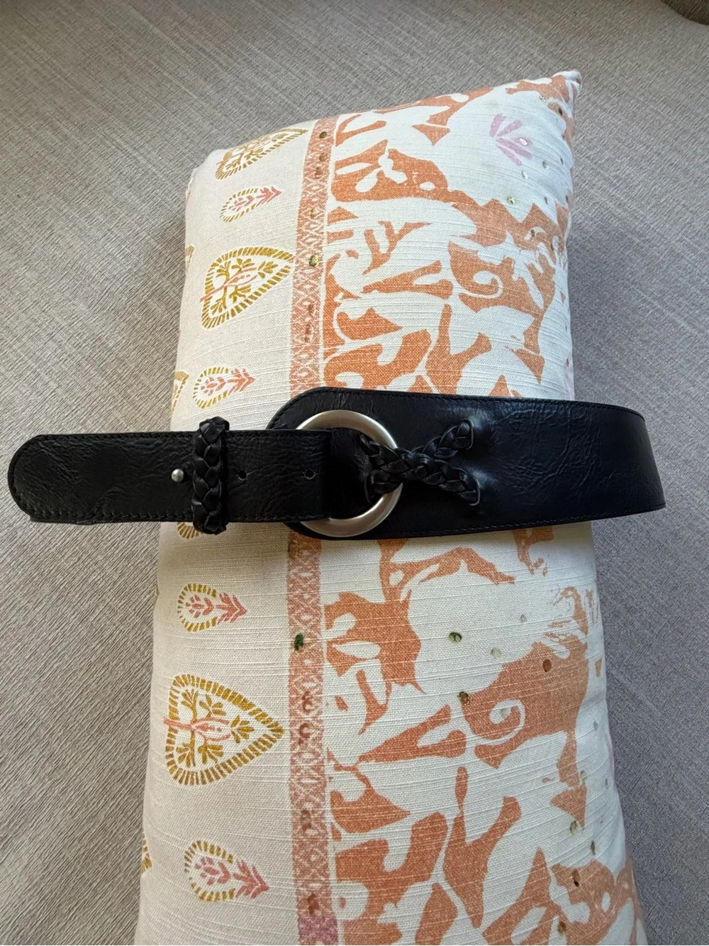 J. Jill Black Leather Belt with Silver Hardware and Braid Detail. Size: S.
